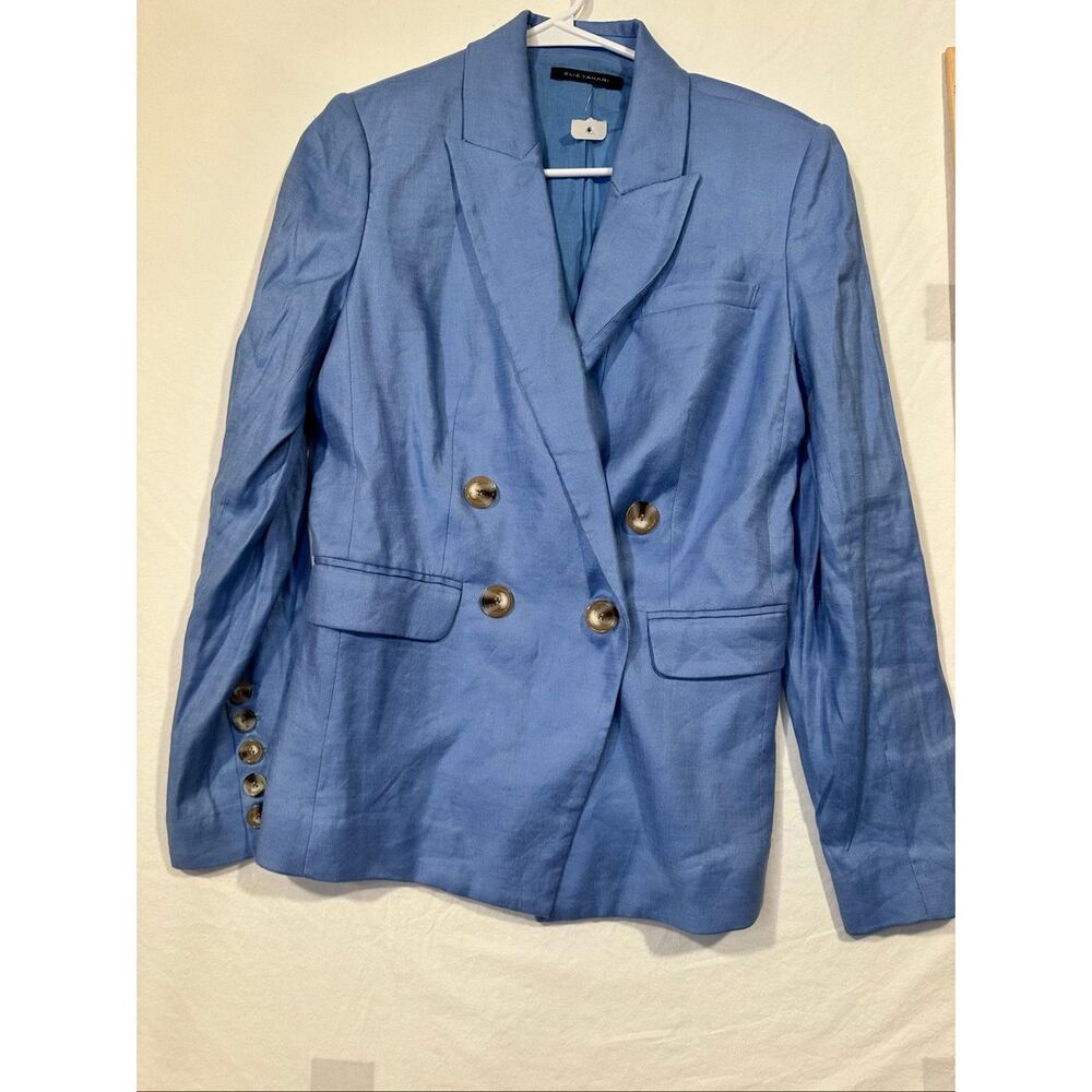 Elie Tahari Double Breasted Blue Linen Blend Blazer, size 4, NWT